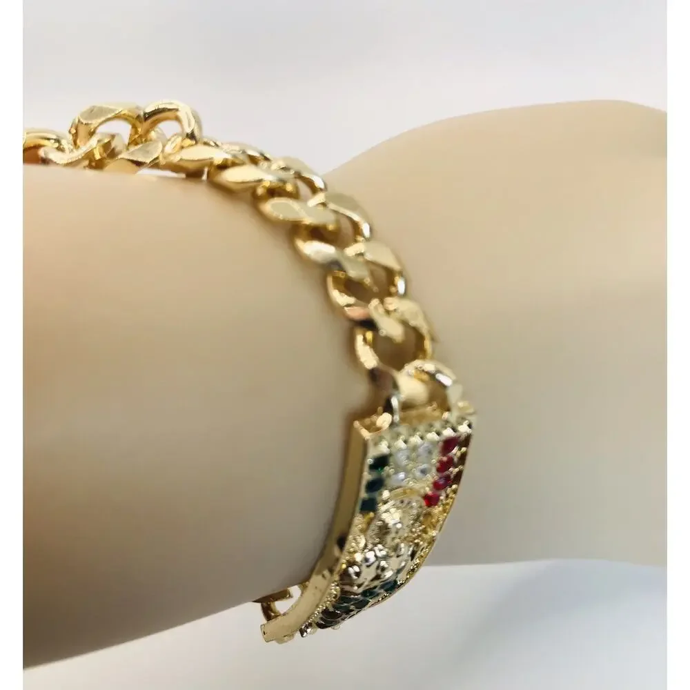14K Gold Plated San Judas Bracelet Cuban Chain Bracelet Oro Laminado Men Women